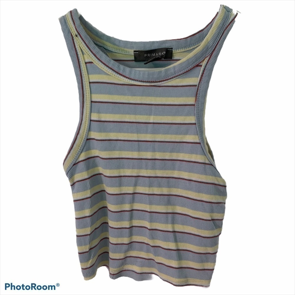 Primark Cropped Tank‎ Top Ribbed Light Blue Stripe